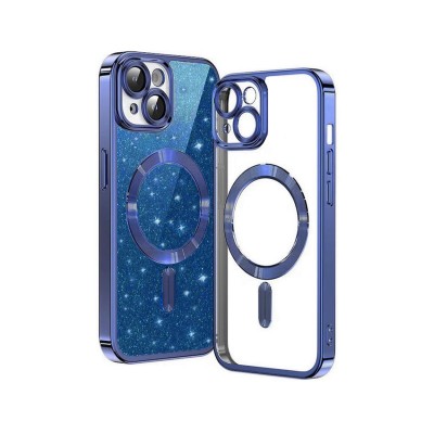Husa iPhone 15, Crystal Glitter MagSafe cu Protectie La Camere, Blue